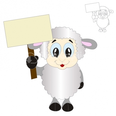 Sheep holding a small blank banner - Illustration