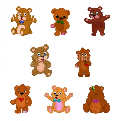 Teddy bears cartoon set - Illustration